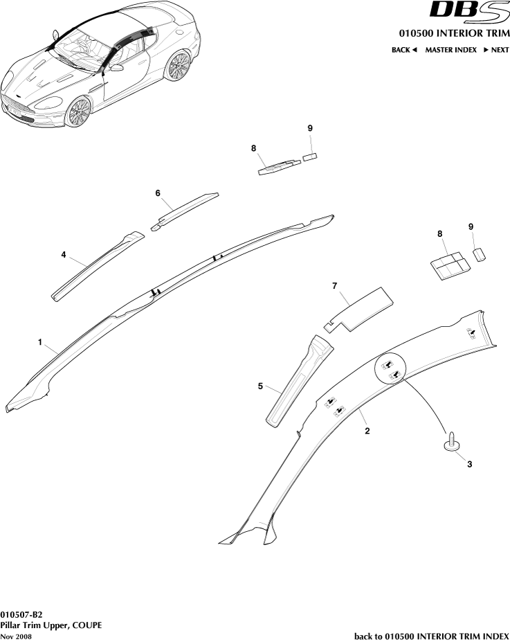 Interior Trim - Pillar Trim, Upper, Coupe of Aston Martin Aston Martin GT DBS (2007-2012)