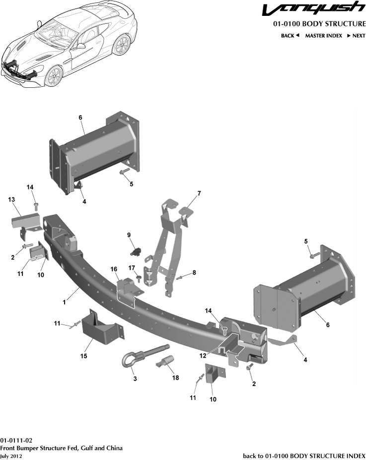 Body Structure - Front Bumper Structure, Federal of Aston Martin Aston Martin GT VANQUISH (2013-2018)