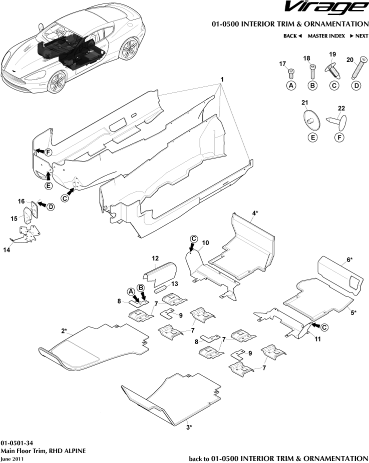 Interior Trim & Ornamentation - Main Floor Trim, RHD, Alpine of Aston Martin Aston Martin GT VIRAGE (2012-2013)