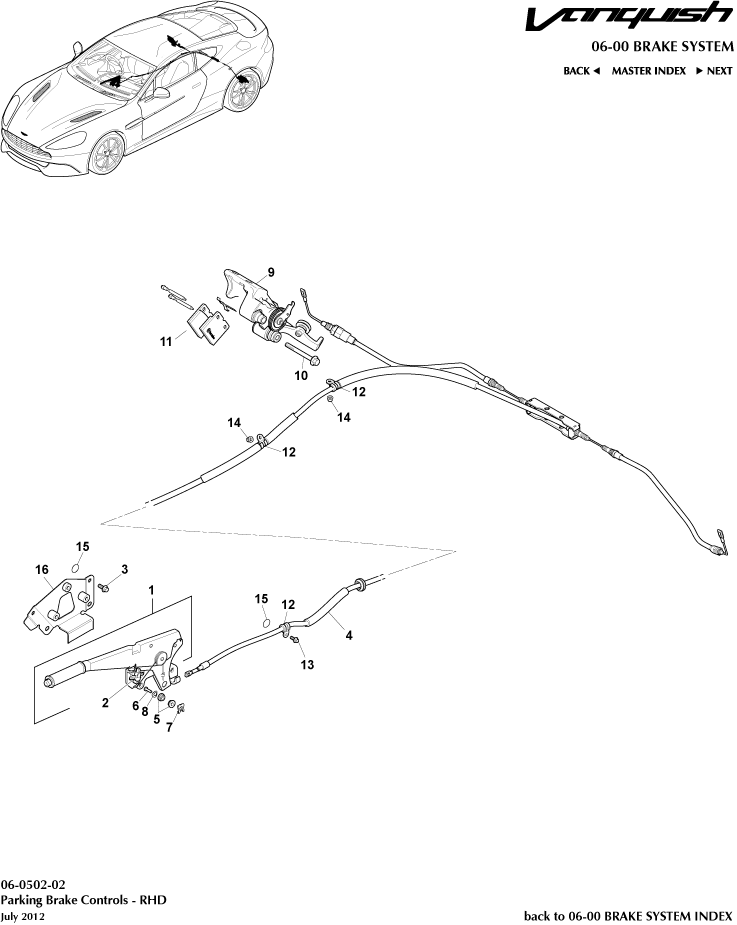 Parking Brake, RHD of Aston Martin Aston Martin GT VANQUISH (2013-2018)