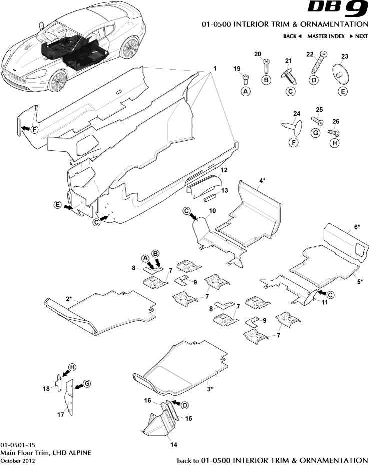 Interior Trim & Ornamentation - Main Floor Trim, LHD, Alpine of Aston Martin Aston Martin GT DB9 (2004-2017)