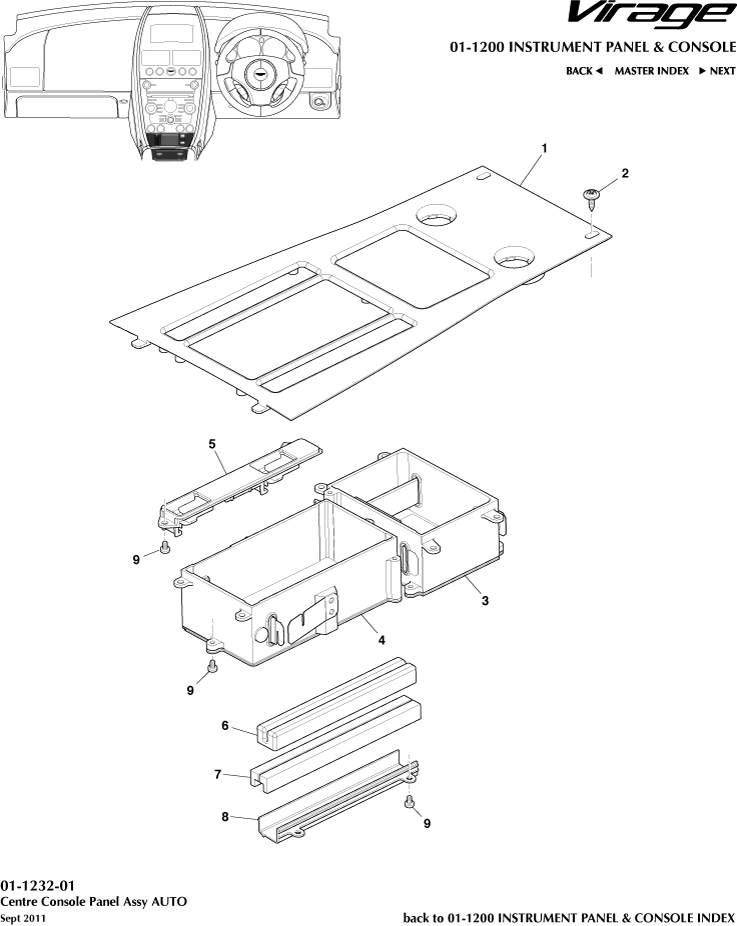 Instrument and Console Panels - Centre Console Panel of Aston Martin Aston Martin GT VIRAGE (2012-2013)