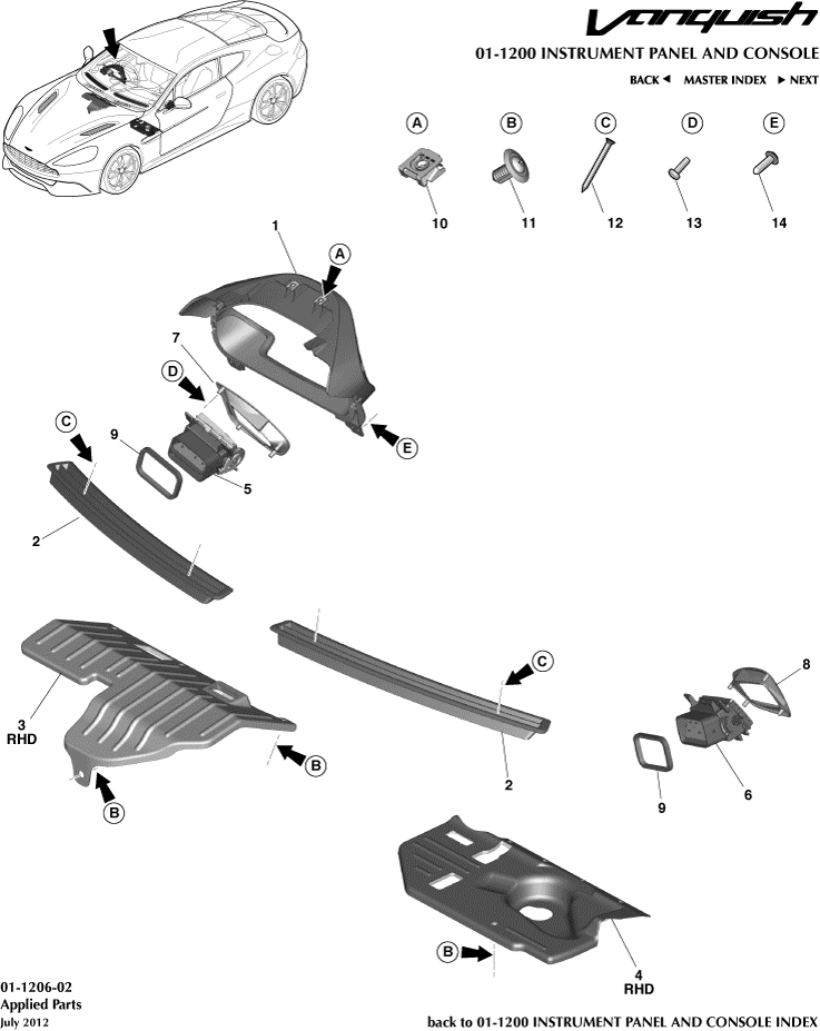 Instrument and Console Panels - Applied Parts of Aston Martin Aston Martin GT VANQUISH (2013-2018)