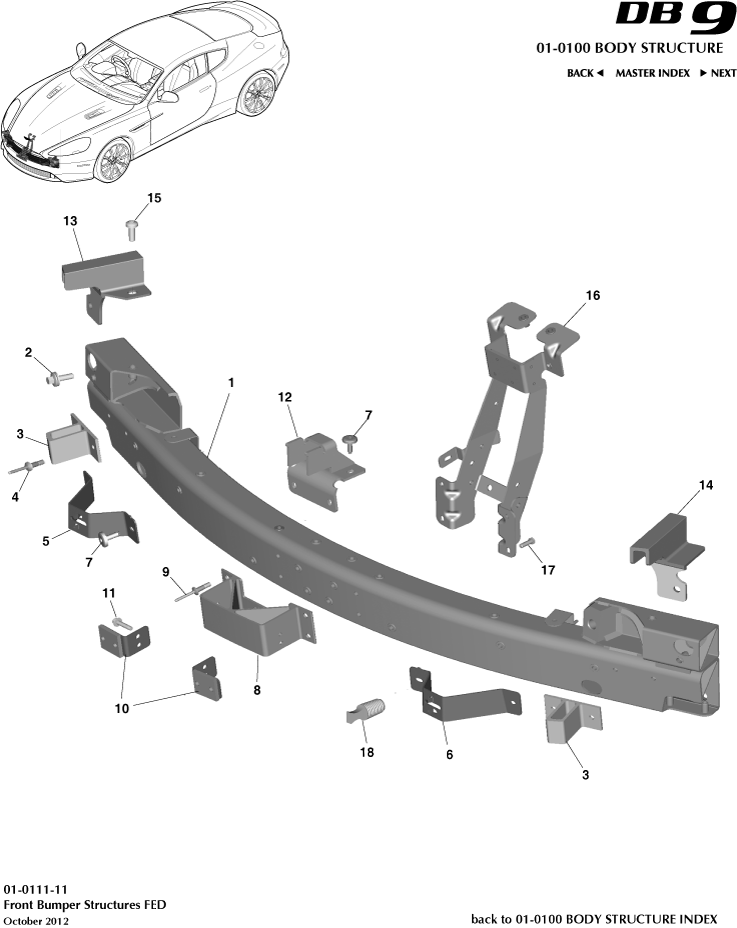 Body Structure - Front Bumper Structure, Federal of Aston Martin Aston Martin GT DB9 (2004-2017)