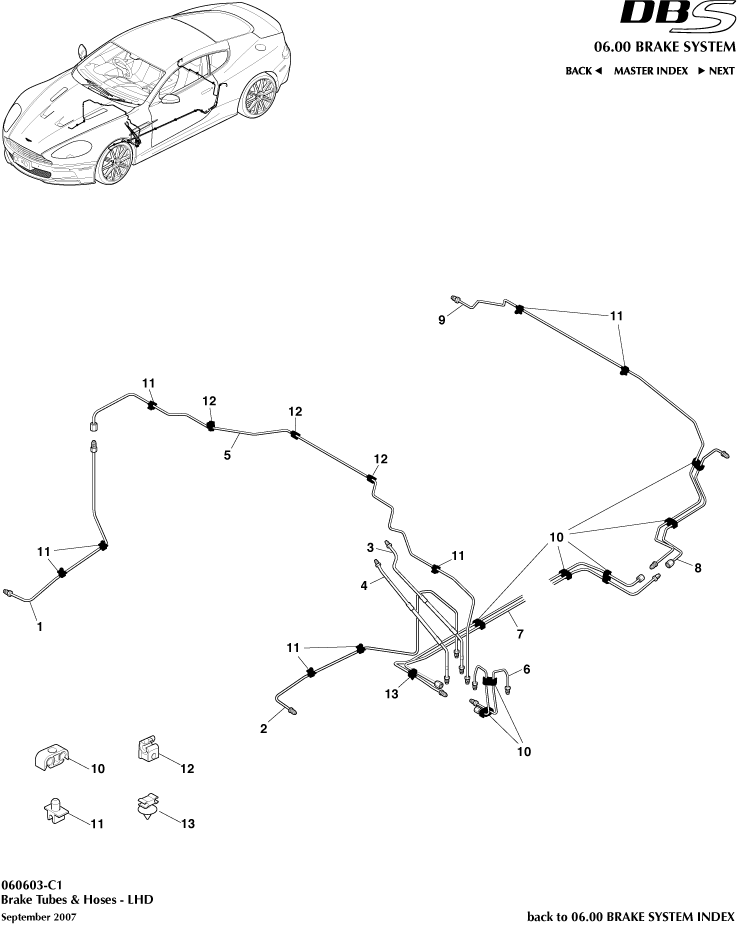 Brake Lines & Hoses, LHD of Aston Martin Aston Martin GT DBS (2007-2012)