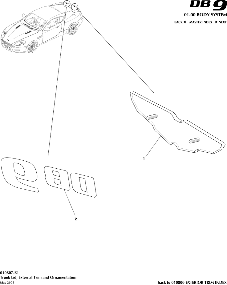 Exterior Trim - Trunk Lid Trim, Coupe of Aston Martin Aston Martin GT DB9 (2004-2017)