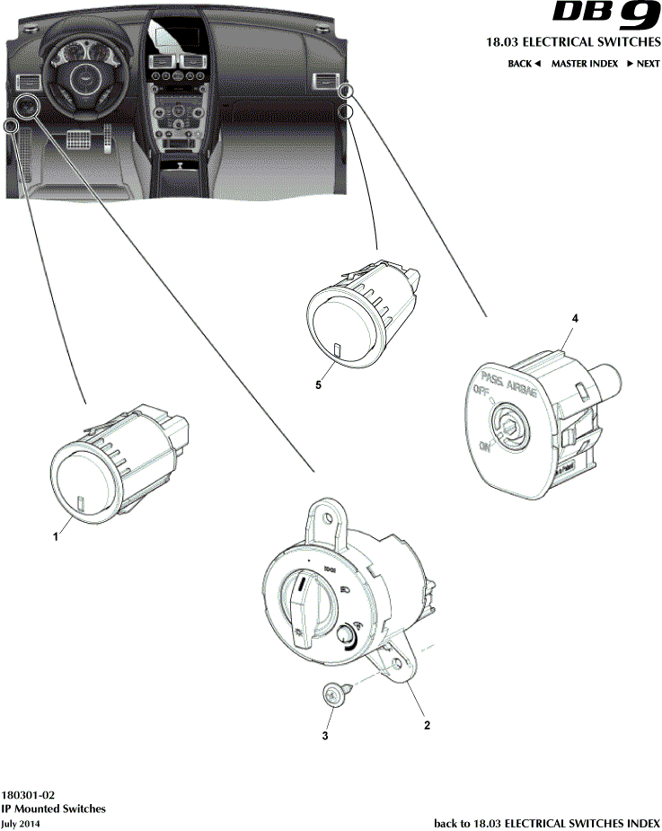 Electrical Switches - IP Switches of Aston Martin Aston Martin GT DB9 (2004-2017)
