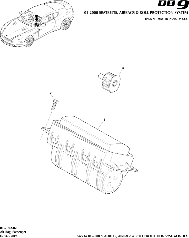 Occupant Restraining Devices - Airbag, Passenger of Aston Martin Aston Martin GT DB9 (2004-2017)