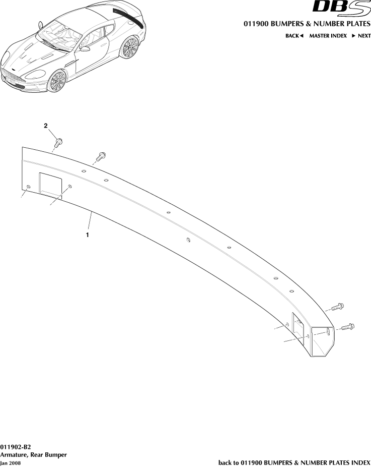 Bumpers and Number Plates - Rear Bumper Armature of Aston Martin Aston Martin GT DBS (2007-2012)