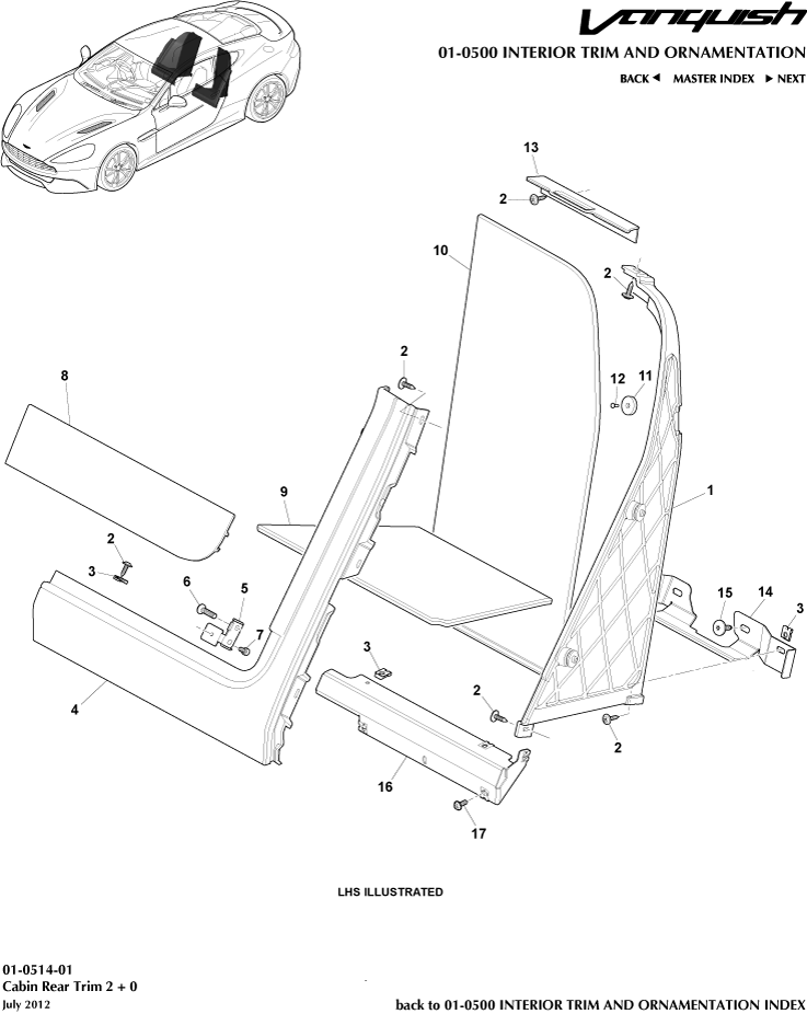 Interior Trim & Ornamentation - Cabin Rear Trim, 2+0 Coupe of Aston Martin Aston Martin GT VANQUISH (2013-2018)