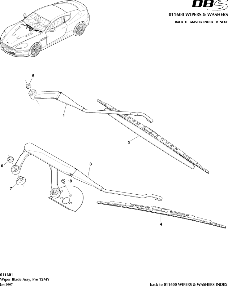 Wipers & Washers - Wiper Blade Assembly of Aston Martin Aston Martin GT DBS (2007-2012)