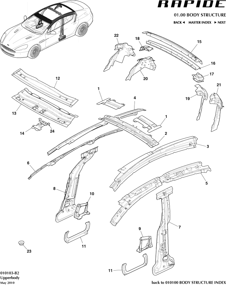 Body Structure - Upper Body Frame of Aston Martin Aston Martin GT RAPIDE (2010-2019)