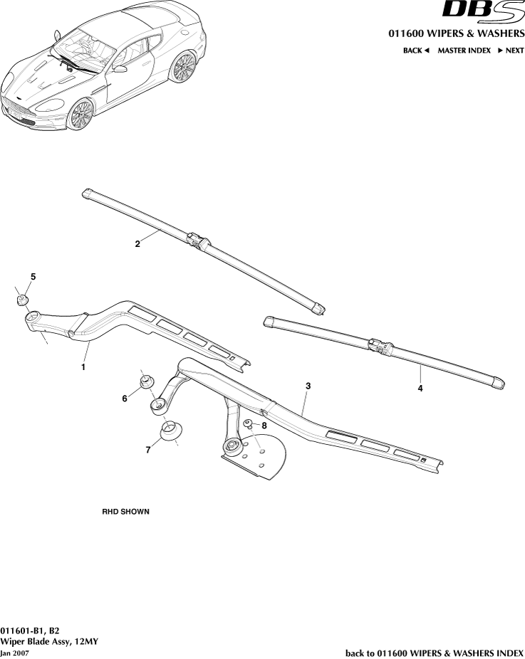 Wipers & Washers - Wiper Blade Assembly, 12MY of Aston Martin Aston Martin GT DBS (2007-2012)