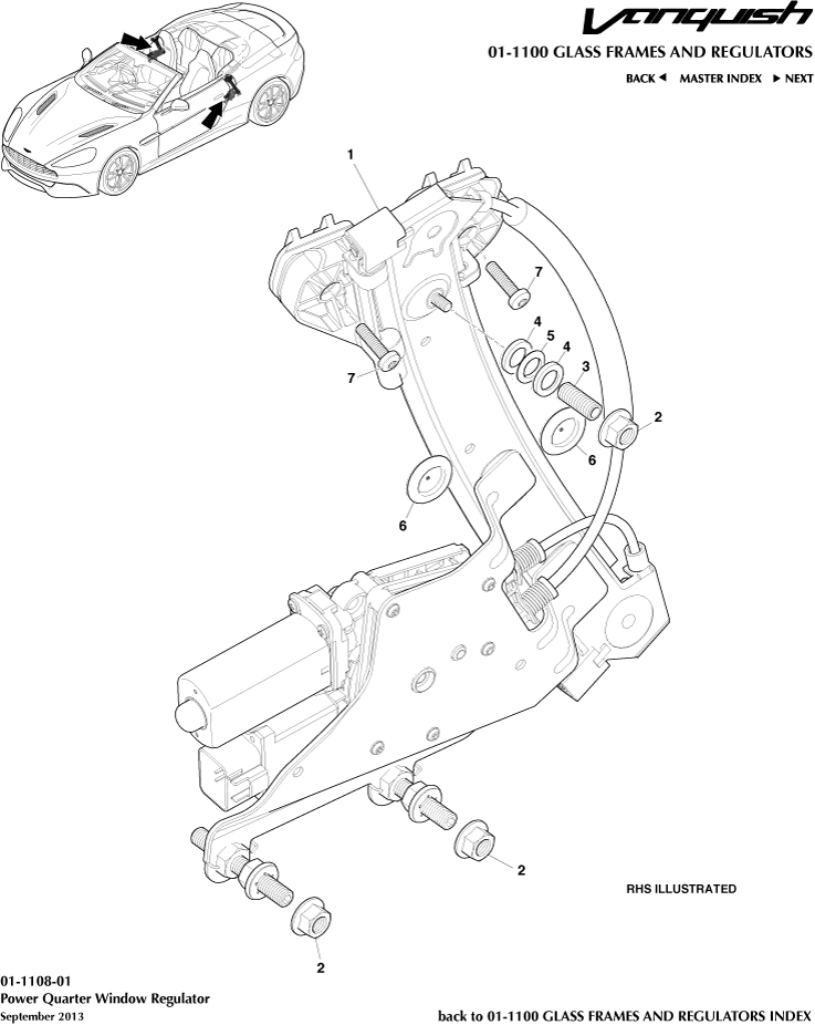 Glass Frames & Regulators - Rear Quarter Window Regulator, Volante of Aston Martin Aston Martin GT VANQUISH (2013-2018)