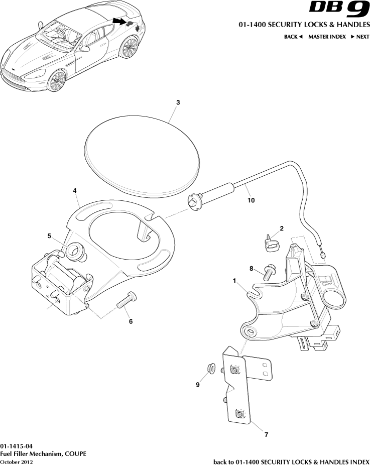 Handles & Locks Mechanisms - Fuel Filler Mechanism, Coupe of Aston Martin Aston Martin GT DB9 (2004-2017)