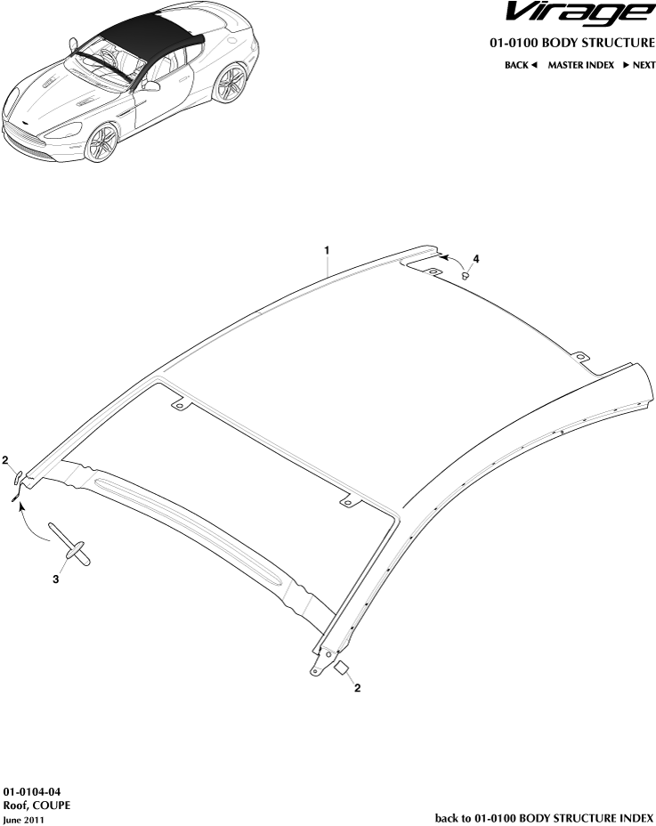 Body Structure - Roof, Coupe of Aston Martin Aston Martin GT VIRAGE (2012-2013)