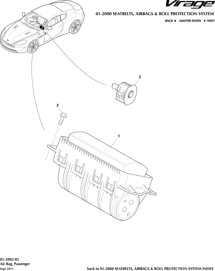 Occupant Restraining Devices - Airbag, Passenger of Aston Martin Aston Martin GT VIRAGE (2012-2013)