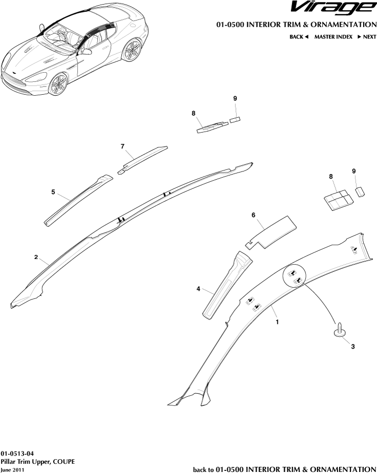 Interior Trim & Ornamentation - Pillar Trim, Upper, Coupe of Aston Martin Aston Martin GT VIRAGE (2012-2013)