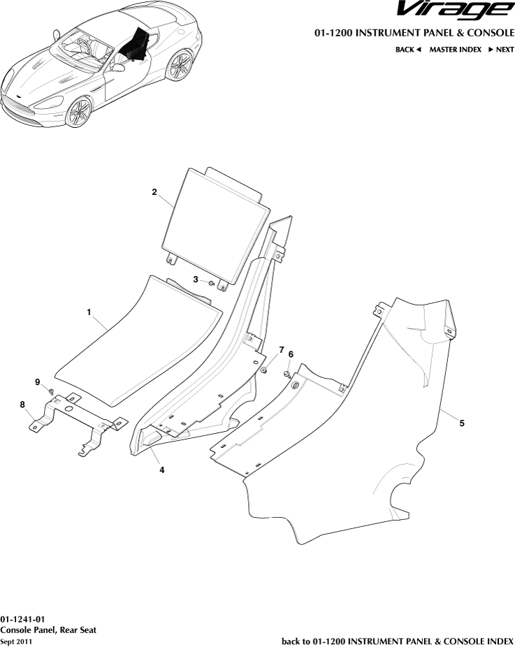 Instrument and Console Panels - Rear Console, Coupe of Aston Martin Aston Martin GT VIRAGE (2012-2013)
