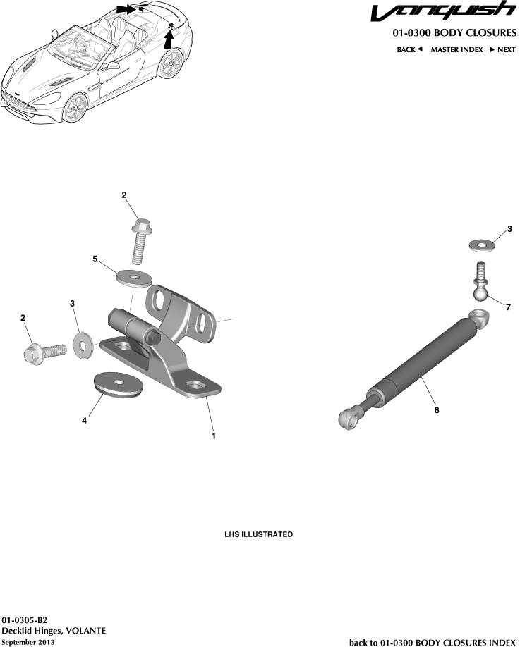 Body Closures - Decklid Hinges, Volante of Aston Martin Aston Martin GT VANQUISH (2013-2018)