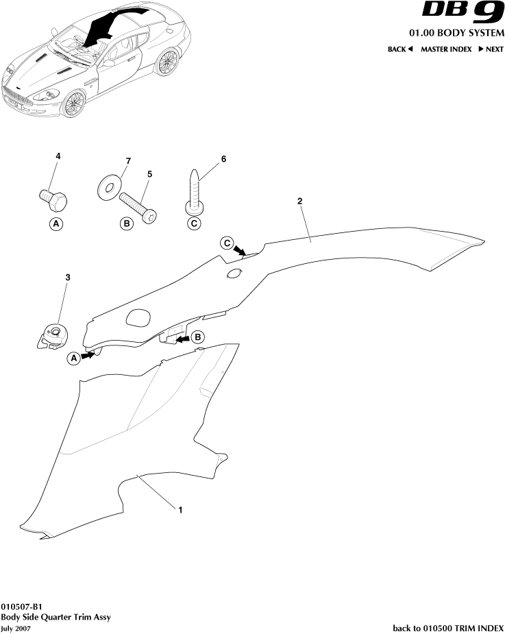 Interior Trim - Body Side Quarter Trim, Coupe of Aston Martin Aston Martin GT DB9 (2004-2017)