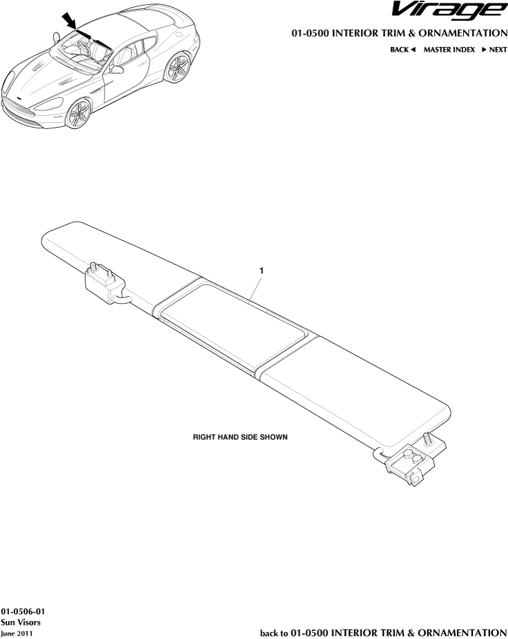 Interior Trim & Ornamentation - Sunvisors of Aston Martin Aston Martin GT VIRAGE (2012-2013)