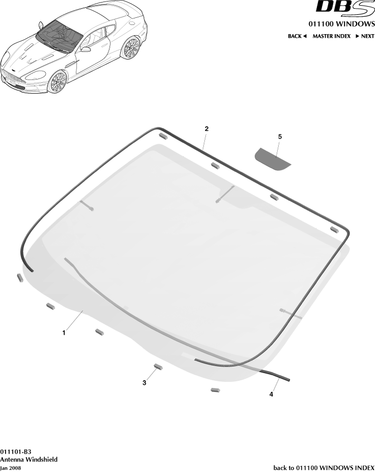 Windshield of Aston Martin Aston Martin GT DBS (2007-2012)