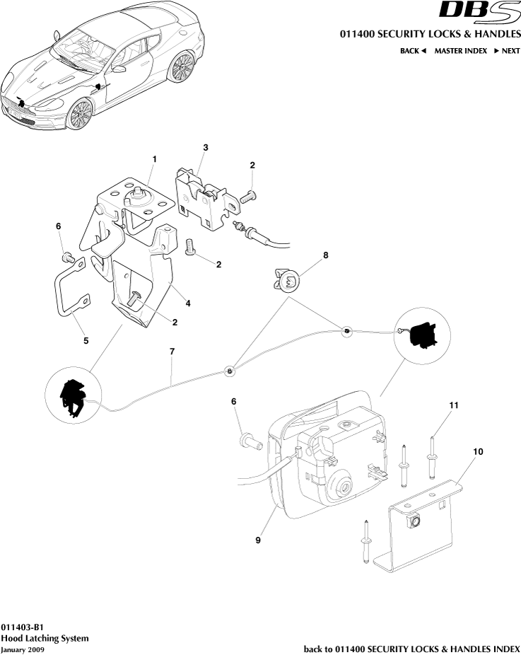 Security Locks and Handles - Hood Latch System of Aston Martin Aston Martin GT DBS (2007-2012)