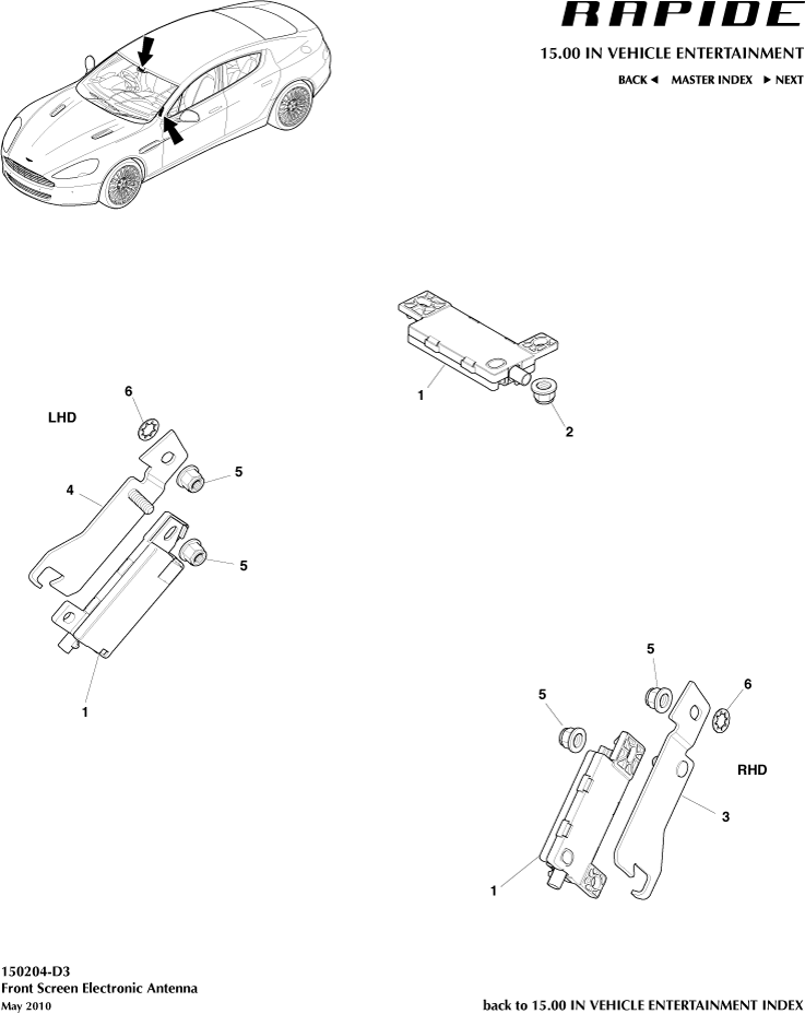 Electronic Antenna, Up to 13MY of Aston Martin Aston Martin GT RAPIDE (2010-2019)