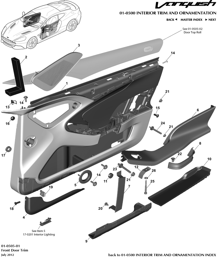 Interior Trim & Ornamentation - Front Door Trim Panel of Aston Martin Aston Martin GT VANQUISH (2013-2018)
