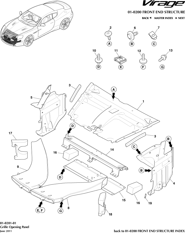 Front End Structure - Grille Opening Panel of Aston Martin Aston Martin GT VIRAGE (2012-2013)