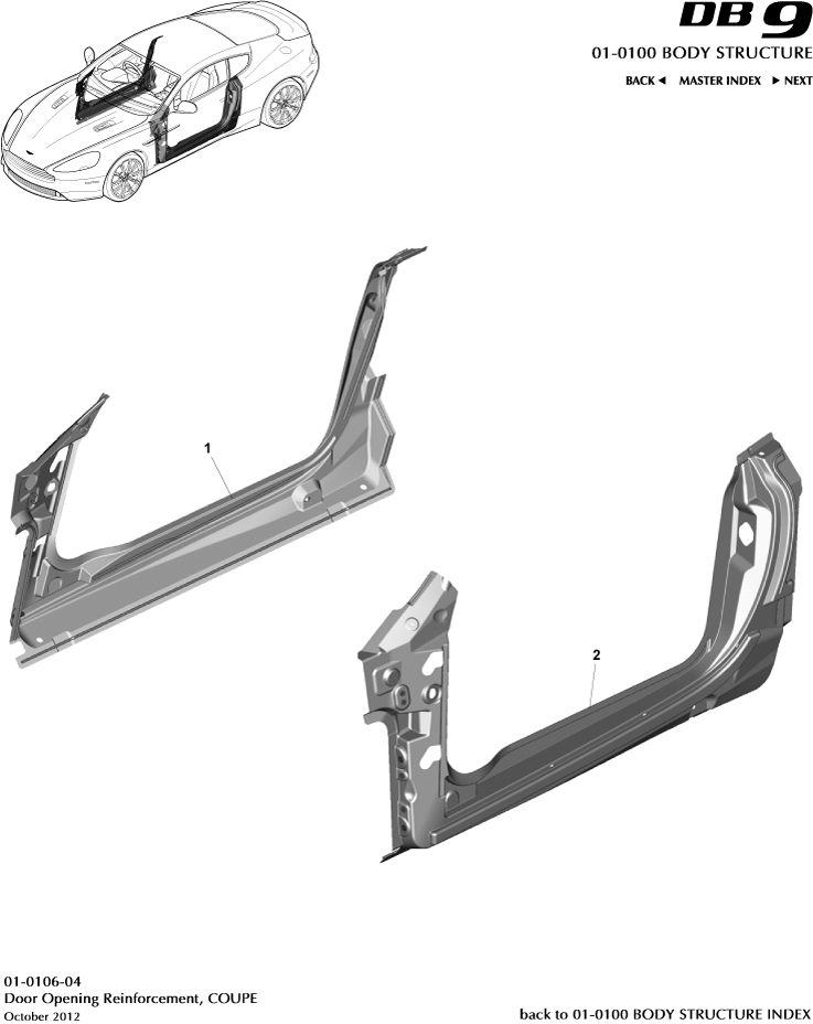 Body Structure - Door Opening Frame, Coupe of Aston Martin Aston Martin GT DB9 (2004-2017)