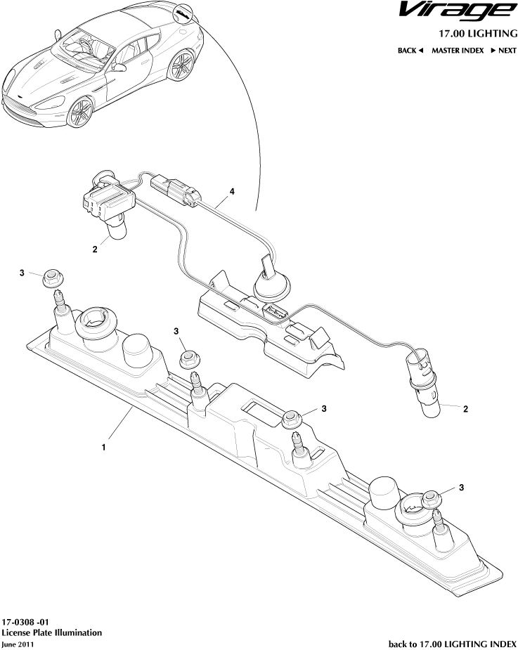 License Plate Lamps of Aston Martin Aston Martin GT VIRAGE (2012-2013)