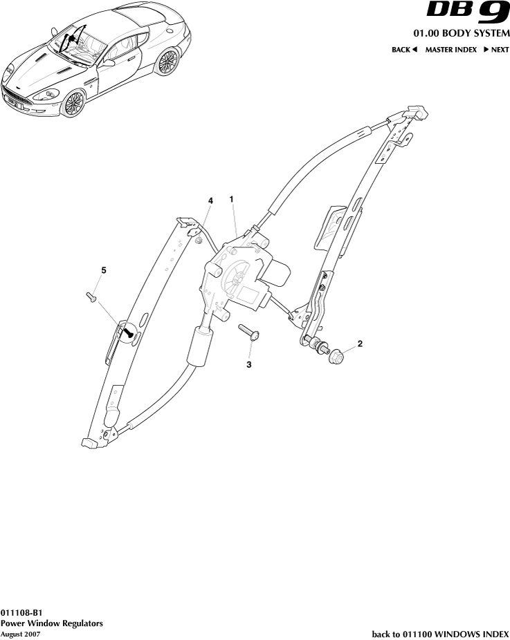 Door Window Regulators of Aston Martin Aston Martin GT DB9 (2004-2017)