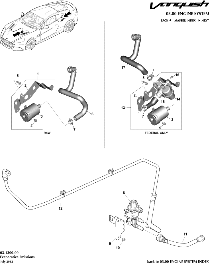 Evaporative Emissions of Aston Martin Aston Martin GT VANQUISH (2013-2018)