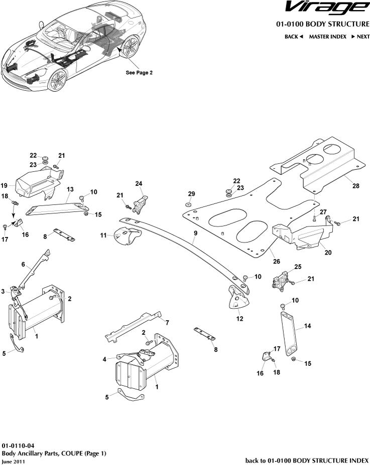 Body Structure - Anciliary Parts, Coupe, page 1 of Aston Martin Aston Martin GT VIRAGE (2012-2013)