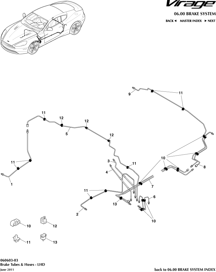 Brake Lines & Hoses, LHD of Aston Martin Aston Martin GT VIRAGE (2012-2013)