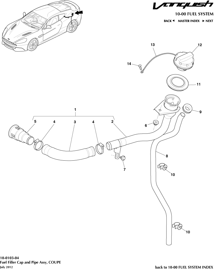 Fuel Filler Assembly, Coupe of Aston Martin Aston Martin GT VANQUISH (2013-2018)