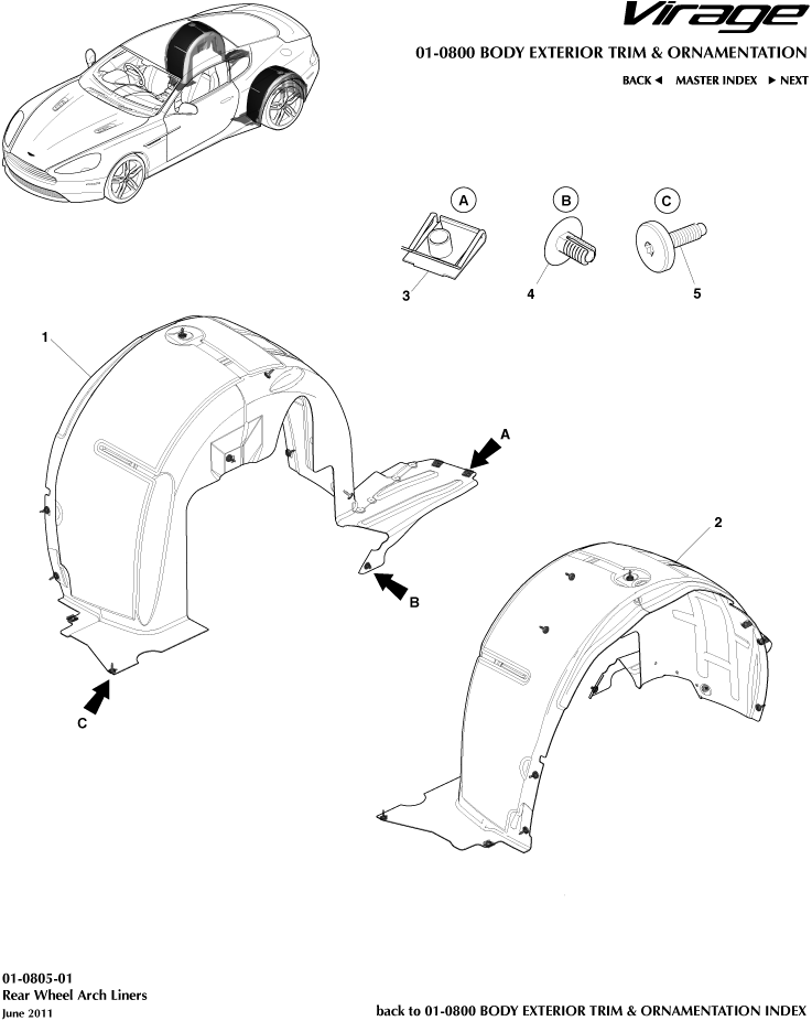 Body Exterior Trim & Ornamentation - Rear Wheel Arch Liners of Aston Martin Aston Martin GT VIRAGE (2012-2013)