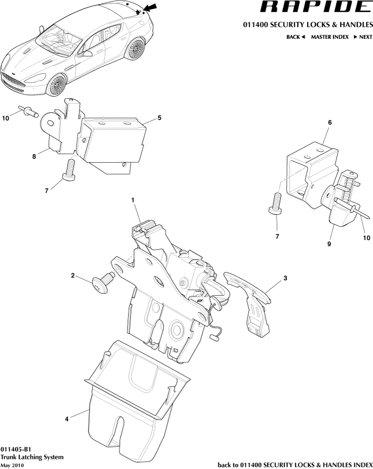 Handles & Locks Mechanisms - Trunk Latch System of Aston Martin Aston Martin GT RAPIDE (2010-2019)