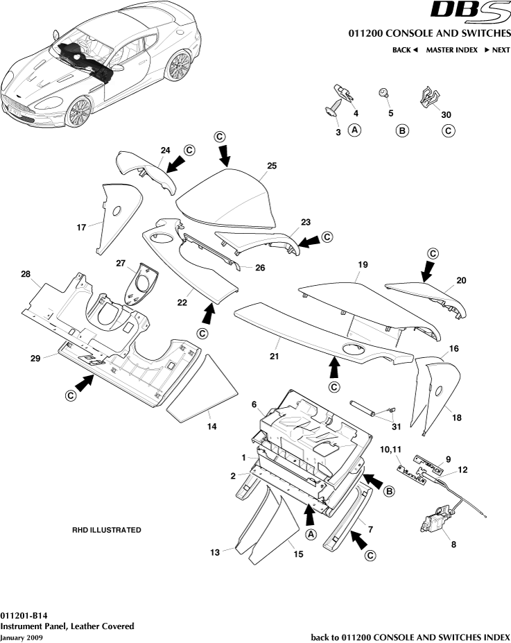 Console and Switches - Instrument Panel, Leather, B&O of Aston Martin Aston Martin GT DBS (2007-2012)