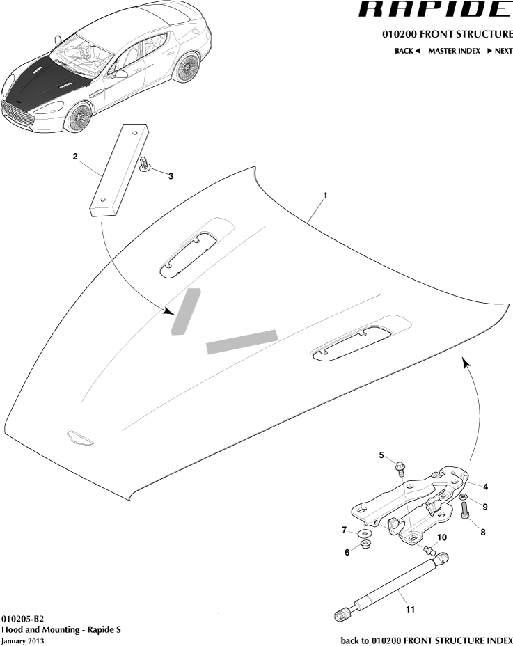 Front End Structure - Bonnet and Hinges, 'S' of Aston Martin Aston Martin GT RAPIDE (2010-2019)
