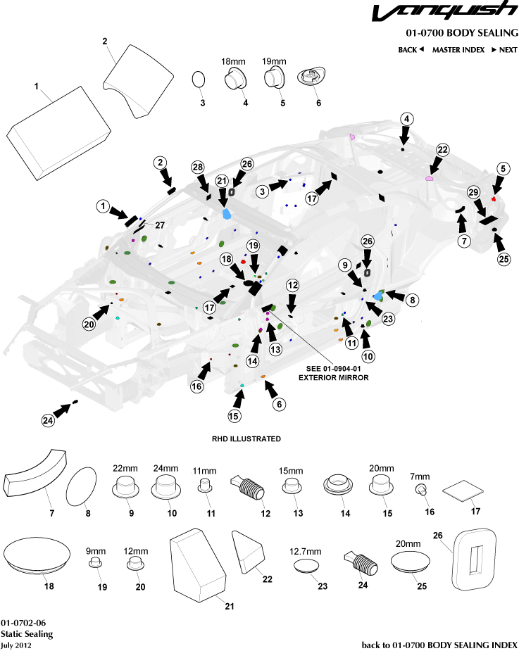 Body Sealing - Static Sealing of Aston Martin Aston Martin GT VANQUISH (2013-2018)