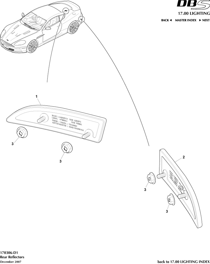Rear Reflectors of Aston Martin Aston Martin GT DBS (2007-2012)