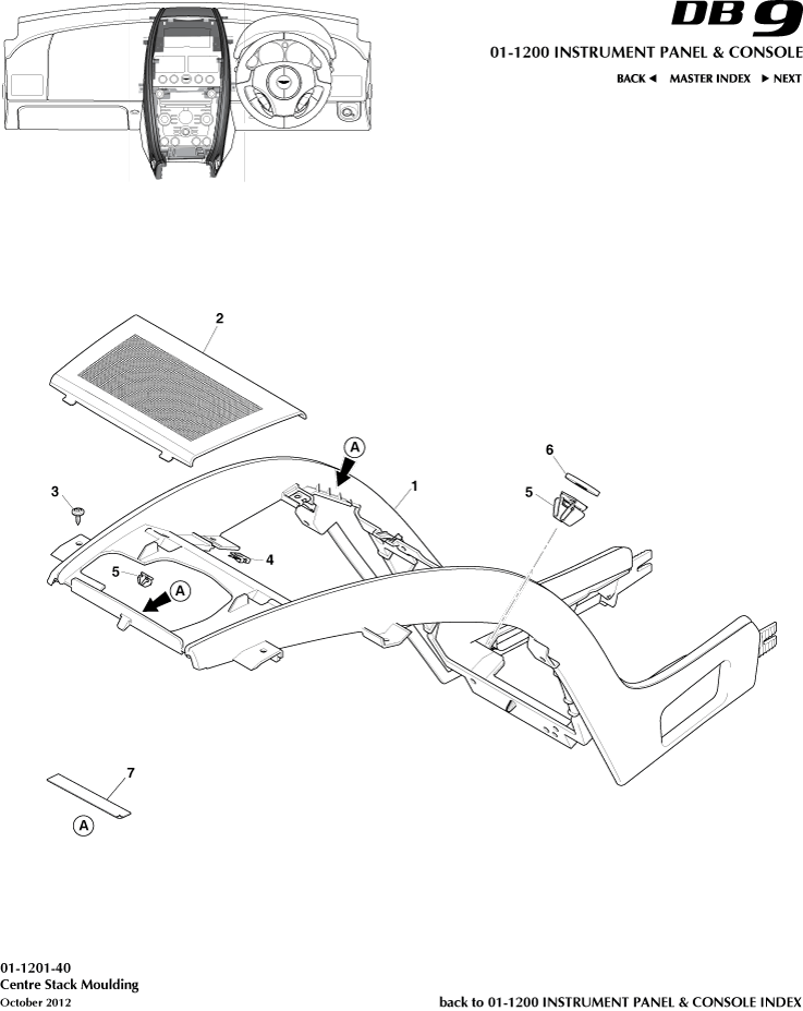 Instrument and Console Panels - Centre Stack Moulding of Aston Martin Aston Martin GT DB9 (2004-2017)
