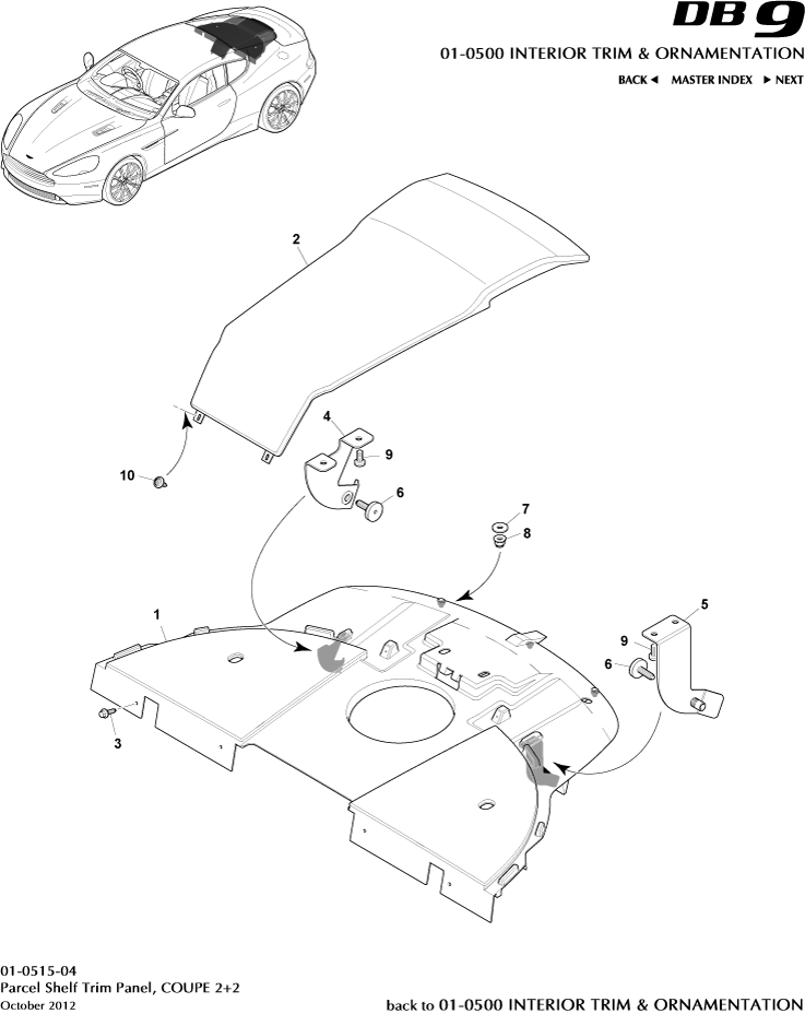Interior Trim & Ornamentation - Parcel Shelf Trim Panel, 2+2 Coupe of Aston Martin Aston Martin GT DB9 (2004-2017)