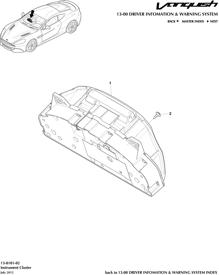 Instrument Cluster of Aston Martin Aston Martin GT VANQUISH (2013-2018)