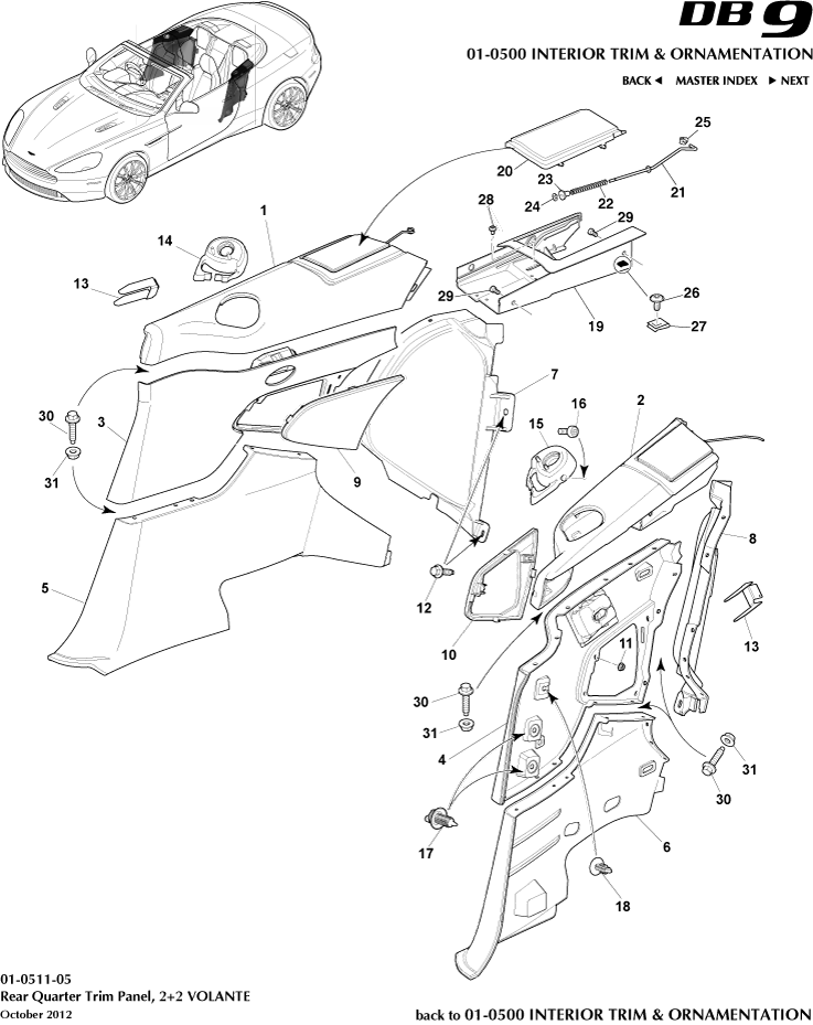 Interior Trim & Ornamentation - Rear Quarter Trim Panel, 2+2 Volante of Aston Martin Aston Martin GT DB9 (2004-2017)
