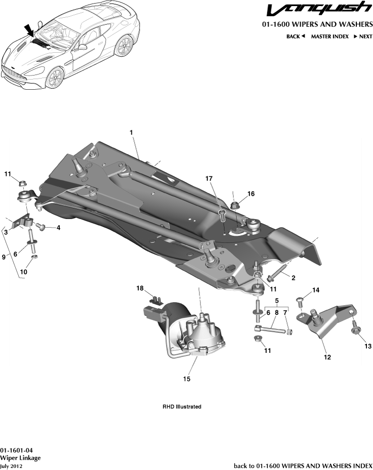 Wipers & Washers - Wiper Linkage of Aston Martin Aston Martin GT VANQUISH (2013-2018)