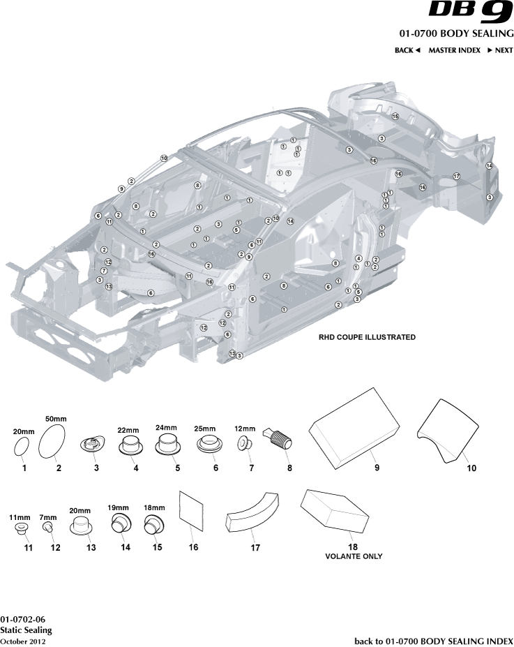 Body Sealing - Static Sealing of Aston Martin Aston Martin GT DB9 (2004-2017)